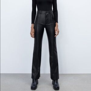 Faux leather flared pants black Zara
